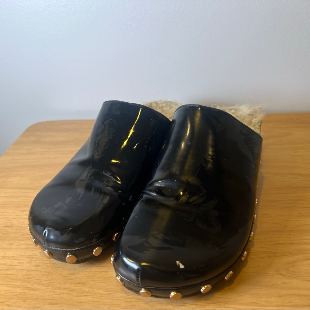Zara fur line studded black  clogs size 39